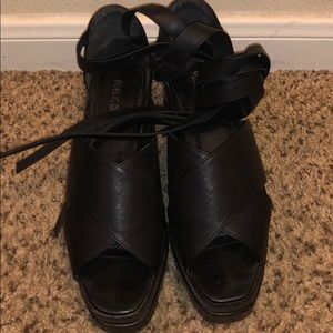 Black lace platform sandals